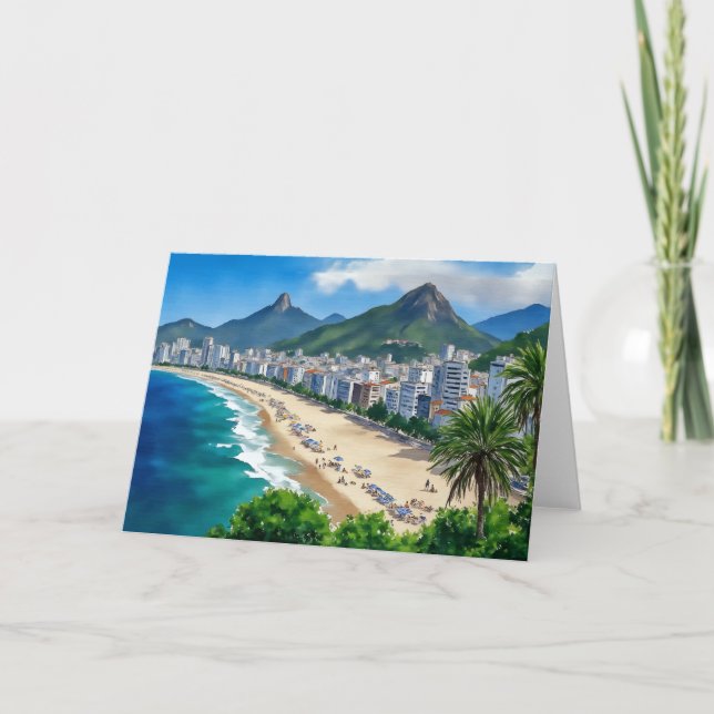 copacabana beach rio brazil watercolor thank you card (Front)