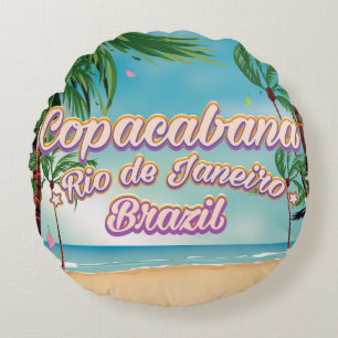 Copacabana, Rio de Janeiro travel beach poster Round Pillow