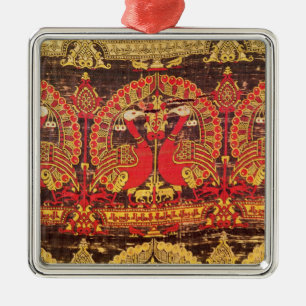 Cope with peacock motif and kufic inscription metal ornament