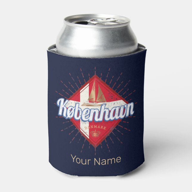 Copenhagen Capital Denmark Retro Sailing Ship Can Cooler (Can Front)