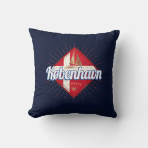 Copenhagen Capital Denmark Retro Sailing Ship Lugg Throw Pillow