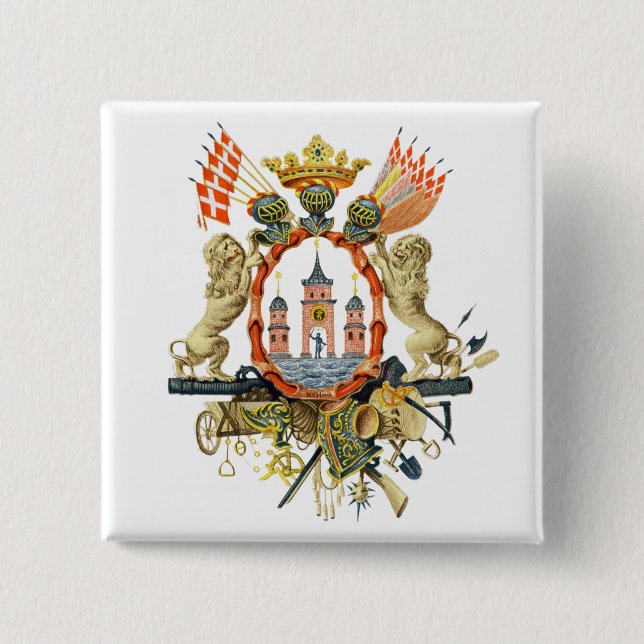 Copenhagen Coat of Arms 2 Inch Square Button (Front)