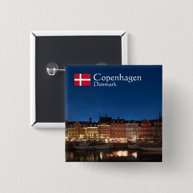 Copenhagen Denmark 2 Inch Square Button (Front & Back)