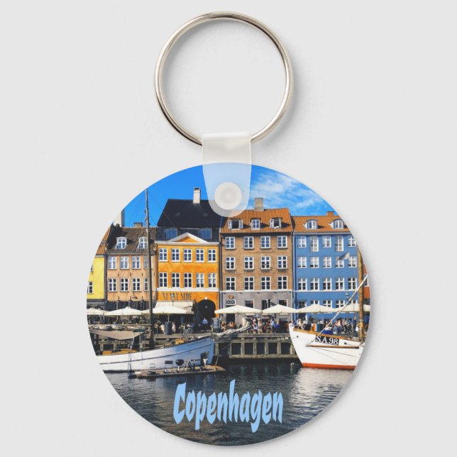 Copenhagen Denmark Capital Canal Homes Nyhavn Keychain (Front)