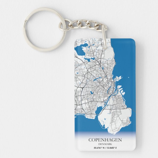 Copenhagen Denmark City Map Travel Simple Minimal Keychain (Front)