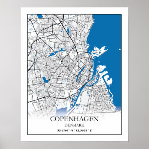 Copenhagen Denmark City Map Travel Simple Minimal Poster
