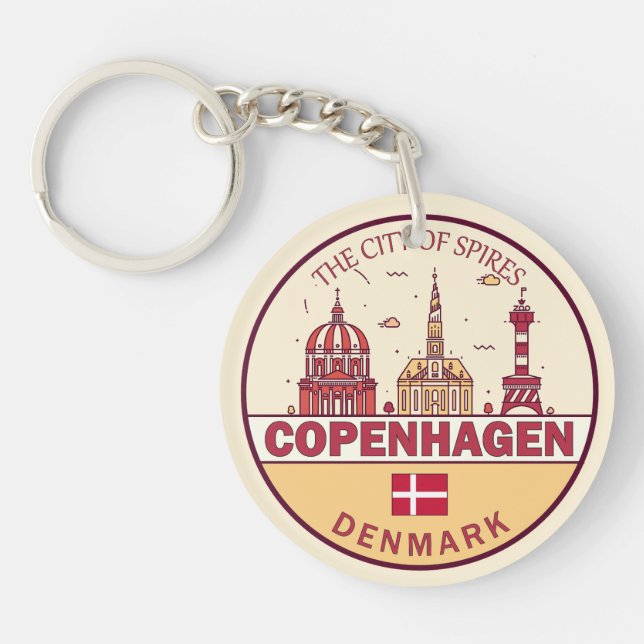 Copenhagen Denmark City Skyline Emblem Keychain (Front)
