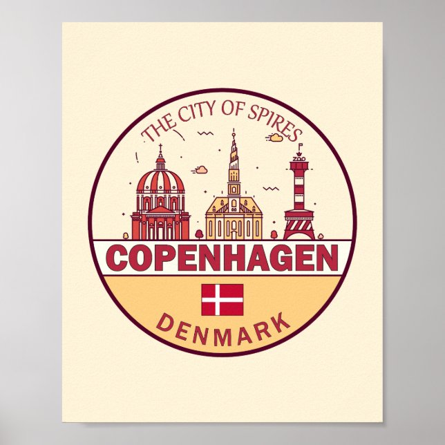 Copenhagen Denmark City Skyline Emblem Poster (Front)