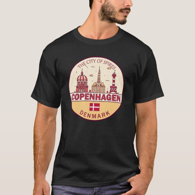 Copenhagen Denmark City Skyline Emblem T-Shirt (Front)
