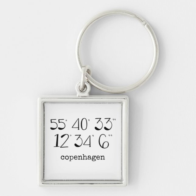 Copenhagen, Denmark Coordinates Keychain (Front)