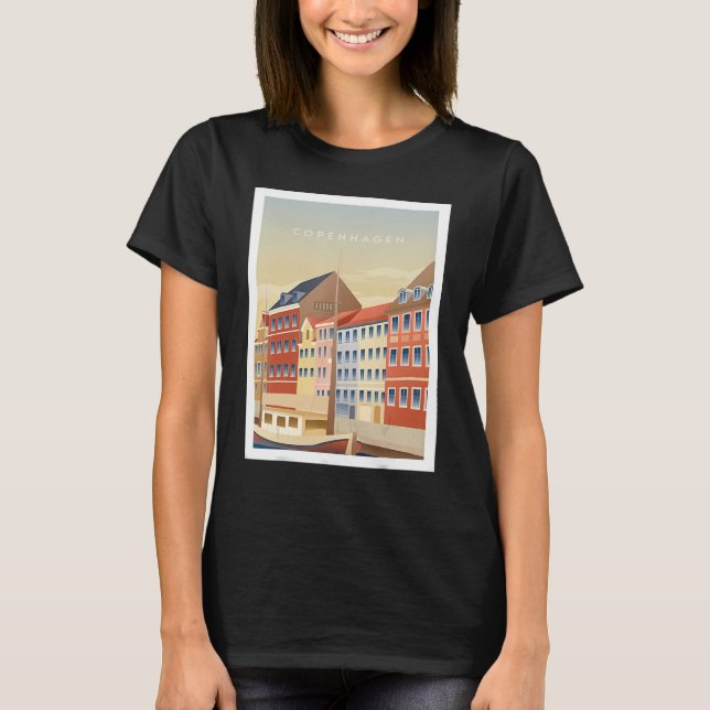 Copenhagen Denmark Nyhavn Harbour Distressed Trave T-Shirt (Front)