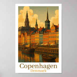 Copenhagen Denmark Retro Travel Poster