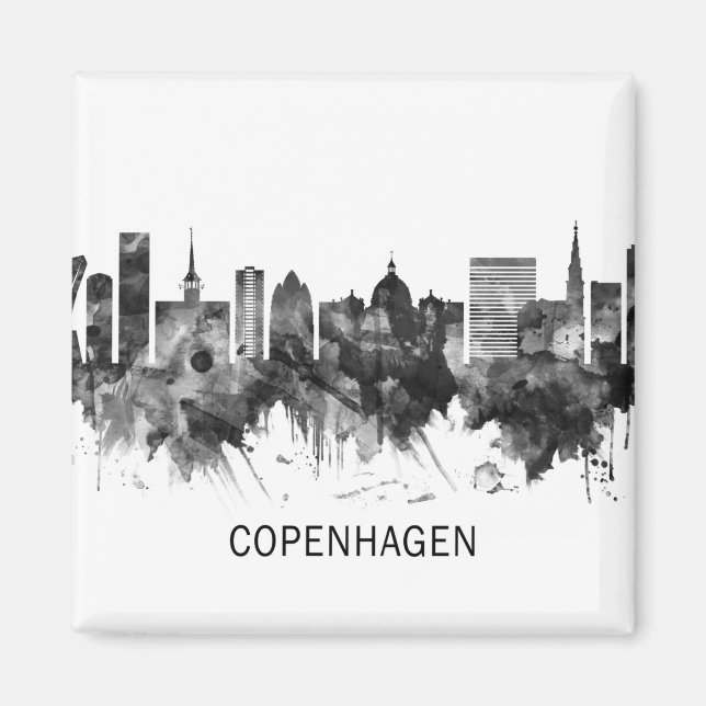 Copenhagen Denmark Skyline BW Magnet (Front)