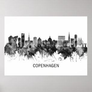 Copenhagen Denmark Skyline BW Poster