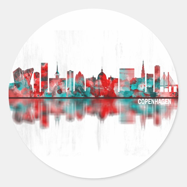 Copenhagen Denmark Skyline Classic Round Sticker (Front)