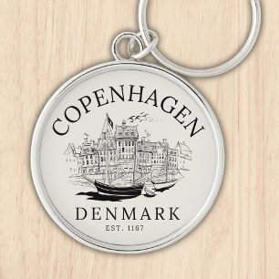 Copenhagen Denmark vintage Landscape Keychain