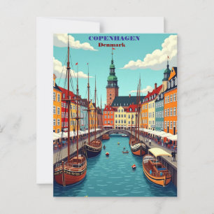 Copenhagen Denmark Vintage Travel Art Print – Retr Postcard