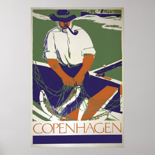 Copenhagen Fisherman Vintage Travel Poster Denmark