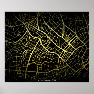 Copenhagen Gold Style Art Map Poster