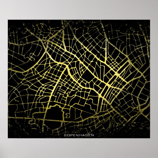 Copenhagen Gold Style Art Map Poster (Front)