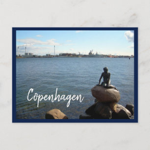 Copenhagen Harbour & The Little Mermaid with text Postcard