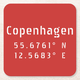 Copenhagen Latitude Longitude Square Paper Coaster