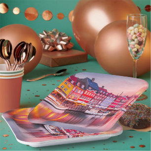  Copenhagen sunrise Nyhavn, Denmark Paper Plate