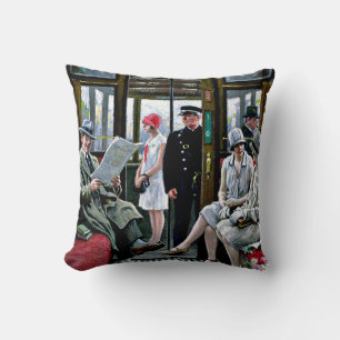 Copenhagen Tram, famous painting, Throw Pillow