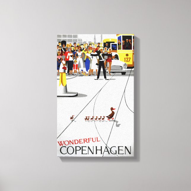 Copenhagen Vintage Travel Poster Restored Canvas Print (Front)