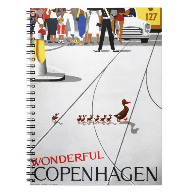 Copenhagen Vintage Travel Poster Restored Notebook (Front)