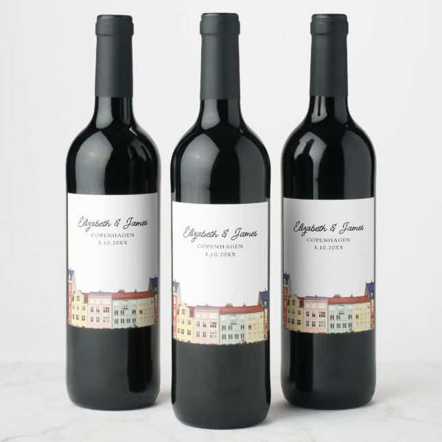 Copenhagen Wedding Favour Personalized Wine Label (Bottles)