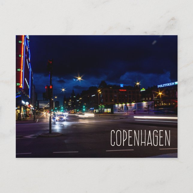 Copenhague Danemark ville la nuit carte postale (Devant)