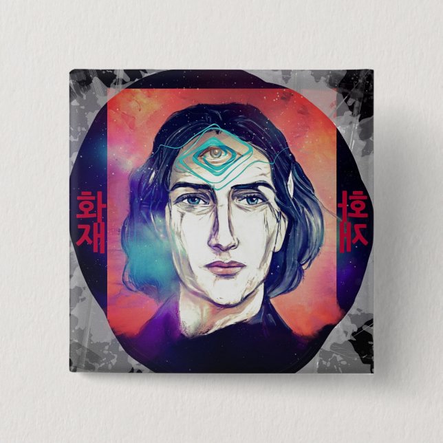 Copernicus a Fire Elf High Weirdness 2 Inch Square Button (Front)