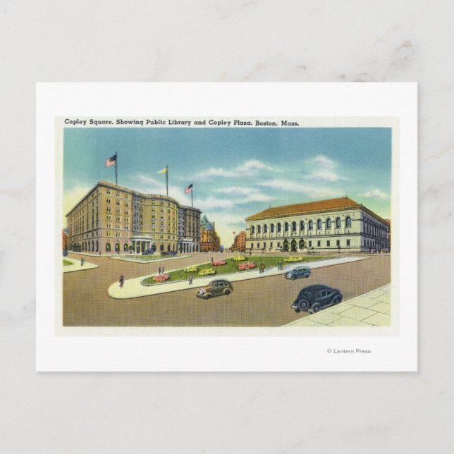 Copley Plaza and Square View of the Public Postcard (Front)