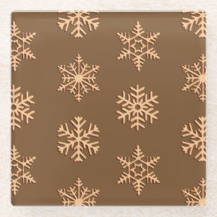 Copper 3-d snowflakes, Customizable Background Glass Coaster