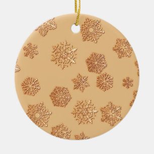 Copper 3-d snowflakes on a copper background ceramic ornament