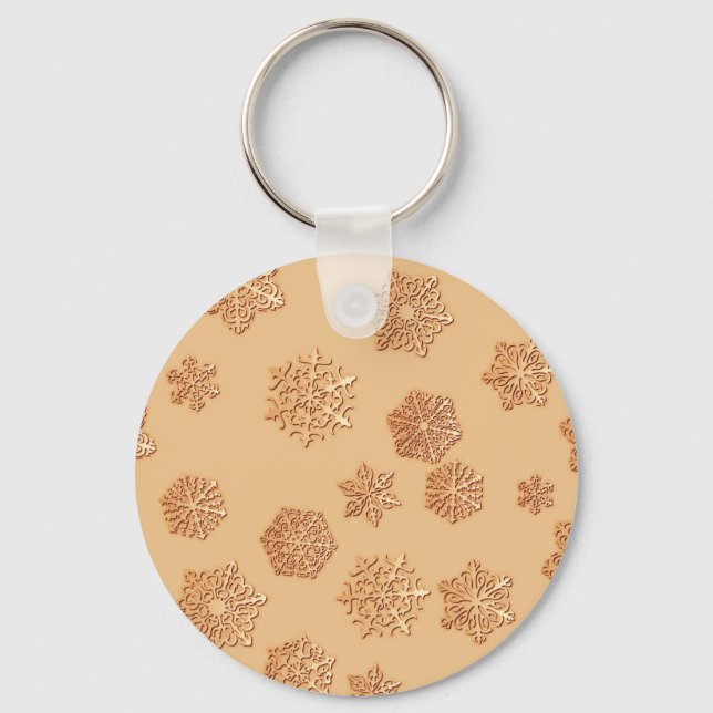 Copper 3-d snowflakes on a copper background keychain (Front)