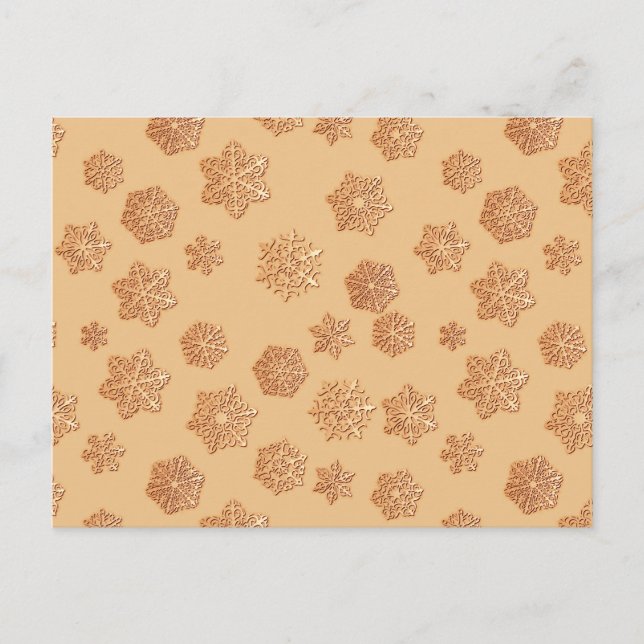 Copper 3-d snowflakes on a copper background postcard (Front)