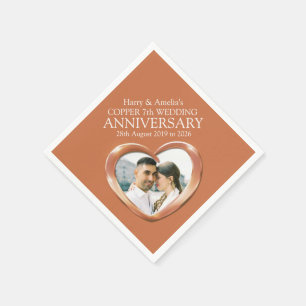 Copper 7th anniversary heart photo names napkins