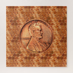 Copper Abraham Lincoln penny, one cent copper Jigsaw Puzzle