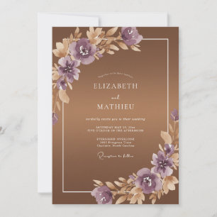 Copper Amethyst Leafy Wedding Invitation