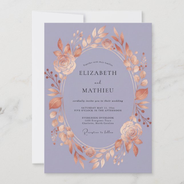 Copper Amethyst Wreath Wedding Invitation (Front)