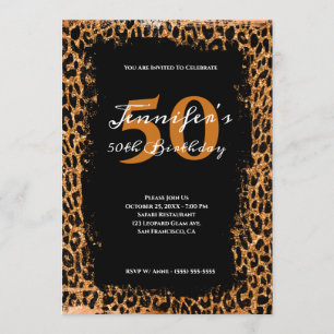 Copper and Black Glam Leopard Safari 50th Birthday Invitation