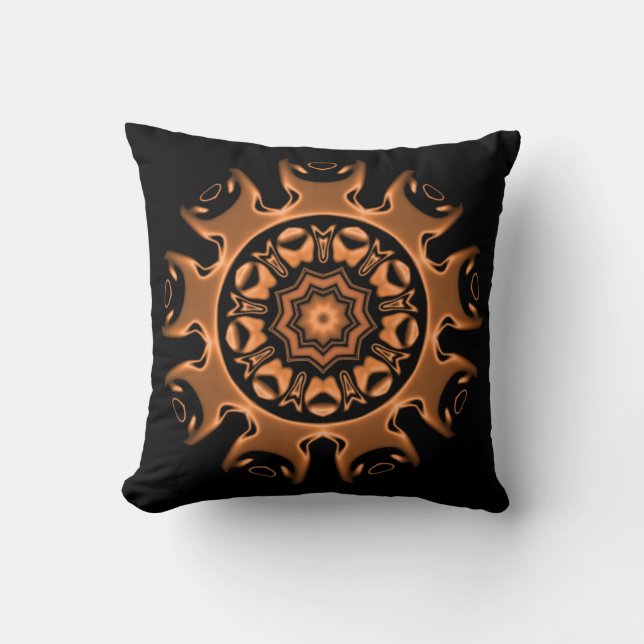 Copper and Black Mandala Pattern 2 Throw Pillow (Front)