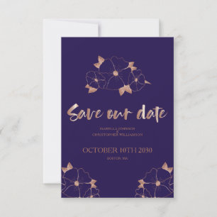 Copper and blue floral modern save the date