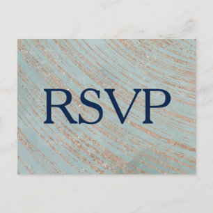 Copper and Blue Marble Wedding RSVP Invitation Postcard