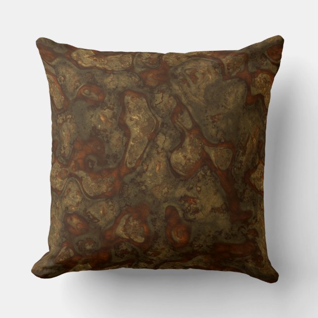 Copper and Bronze Stone Abstract Throw Pillow (Front)