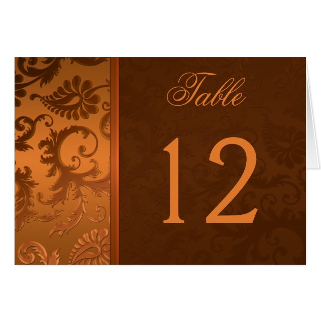 Copper and Brown Damask Table Number Card (Front Horizontal)