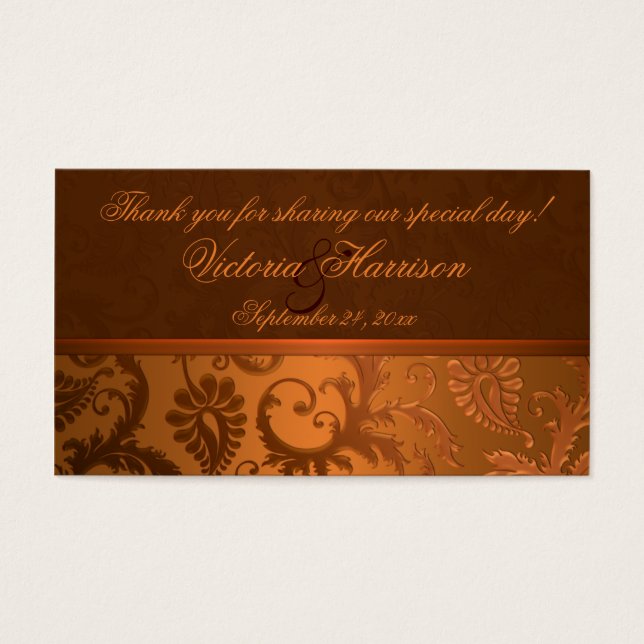 Copper and Brown Damask Wedding Favour Tag (Front)