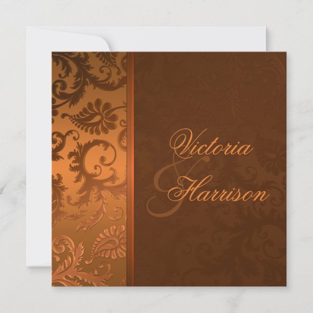 Copper and Brown Damask Wedding Invitation (Front)